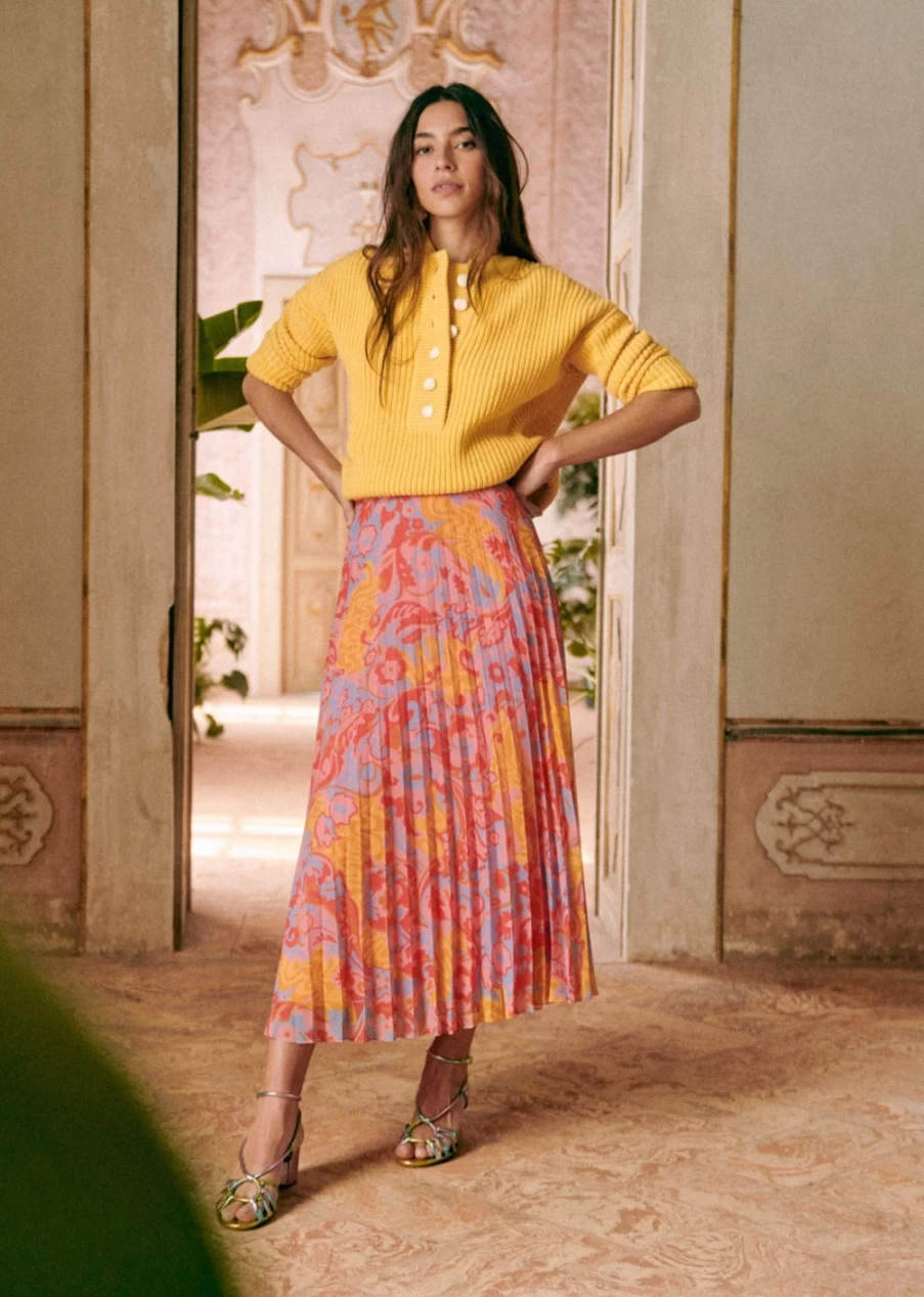 Sezane Women's Dune Skirt - Boho Chic Flowy Midi Skirt for Women