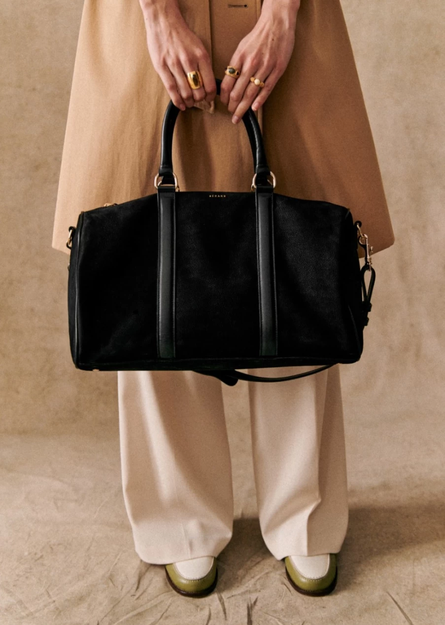 Sezane Nola Bag for Women - Black Bi-Material Leather Handbag