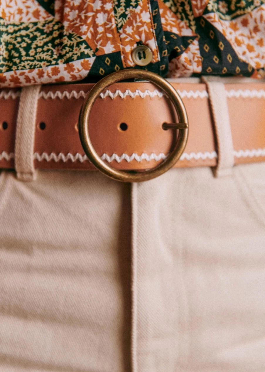 Sezane Women's Alicia Belt in Natural Embroidery - Elegant Embroidered Waistband