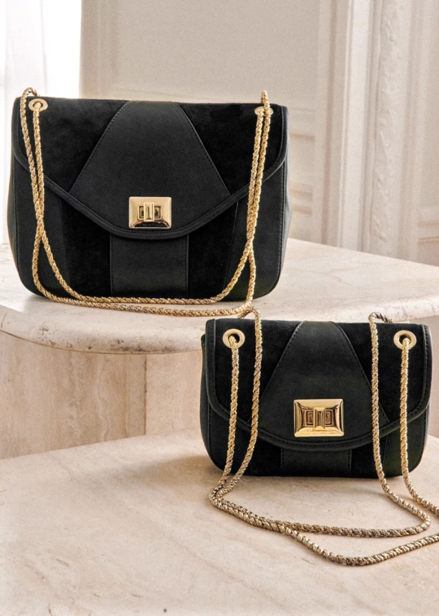 Sezane Women's Micro Clark Bag in Black Bi-Material - Stylish Leather Crossbody Purse