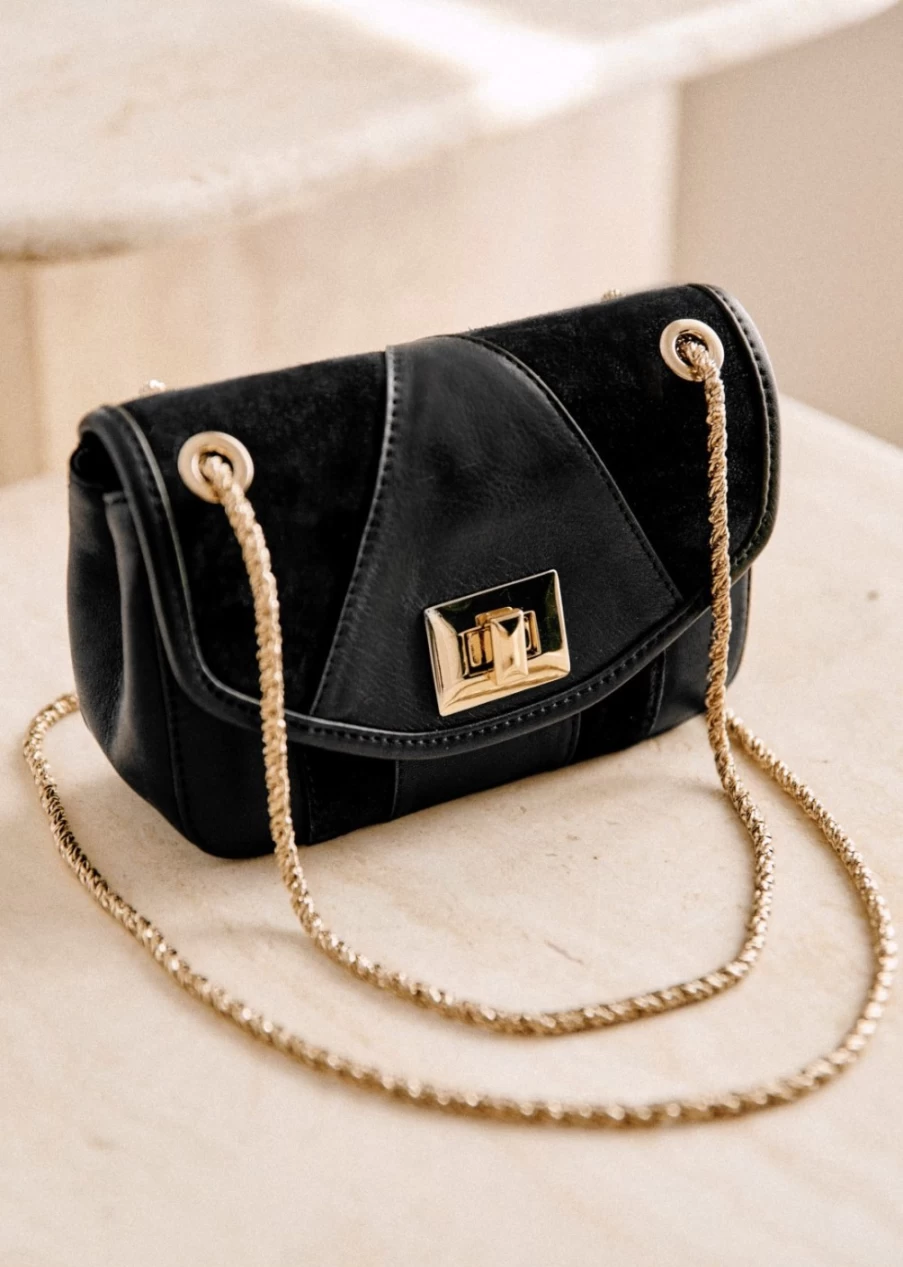 Sezane Women's Micro Clark Bag in Black Bi-Material - Stylish Leather Crossbody Purse