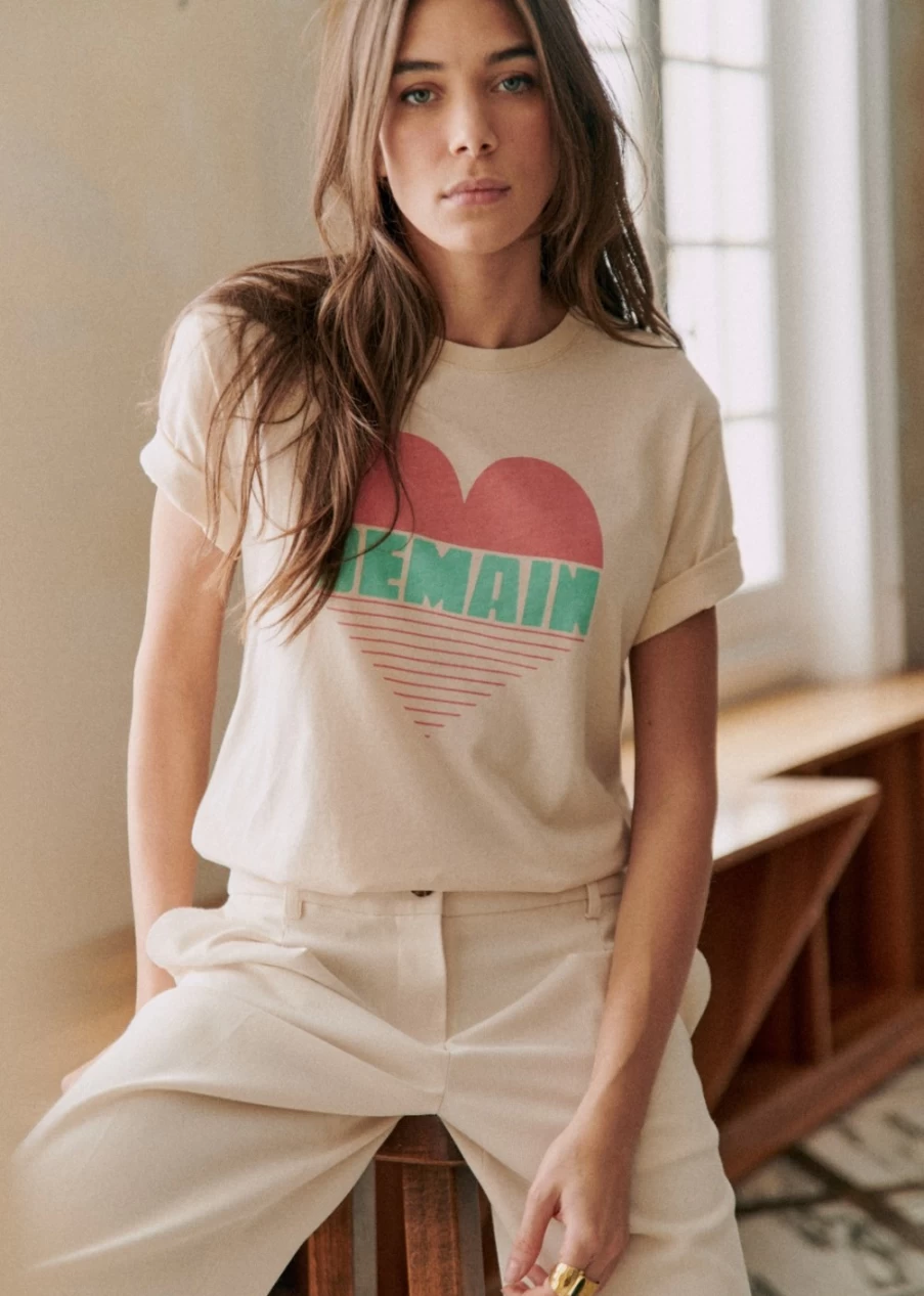 Sezane Women's Heart Demain T-Shirt in Cream & Multicolour for Solidarity Creation