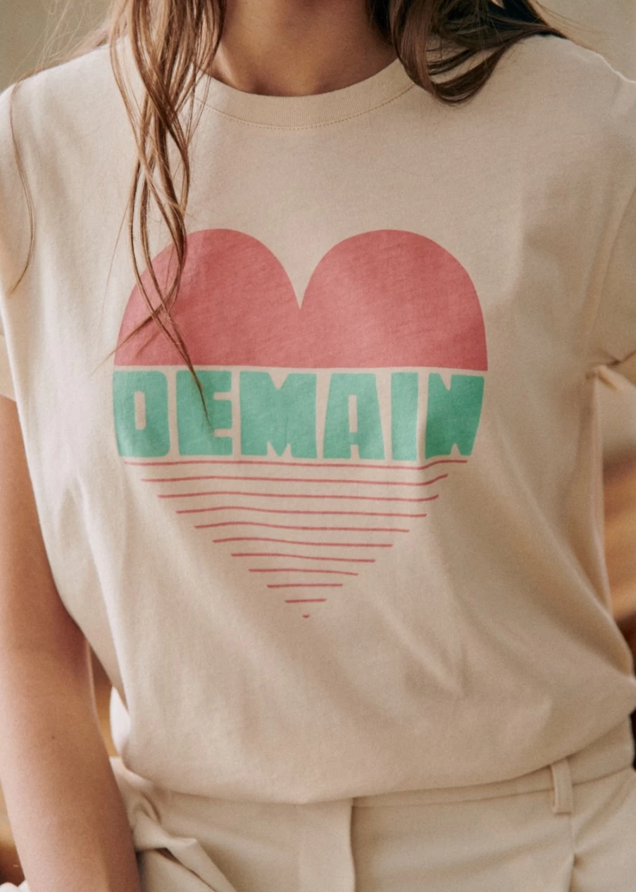 Sezane Women's Heart Demain T-Shirt in Cream & Multicolour for Solidarity Creation