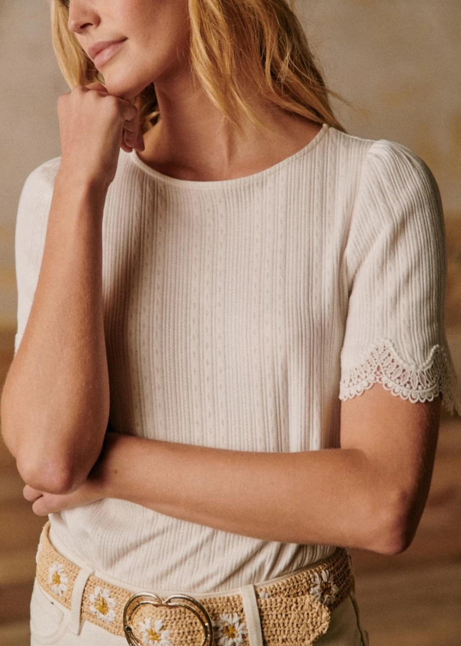 Sezane Women's Clea Cotton T-Shirt - Classic Fit Short Sleeve Top