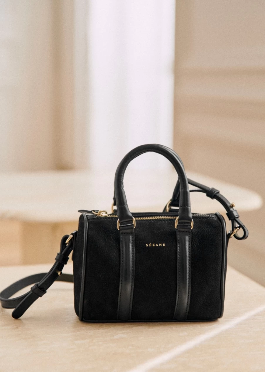 Sezane Women's Black Bi-Material Micro Nola Bag - Stylish & Compact Crossbody