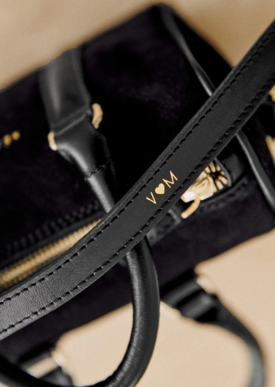 Sezane Women's Black Bi-Material Micro Nola Bag - Stylish & Compact Crossbody