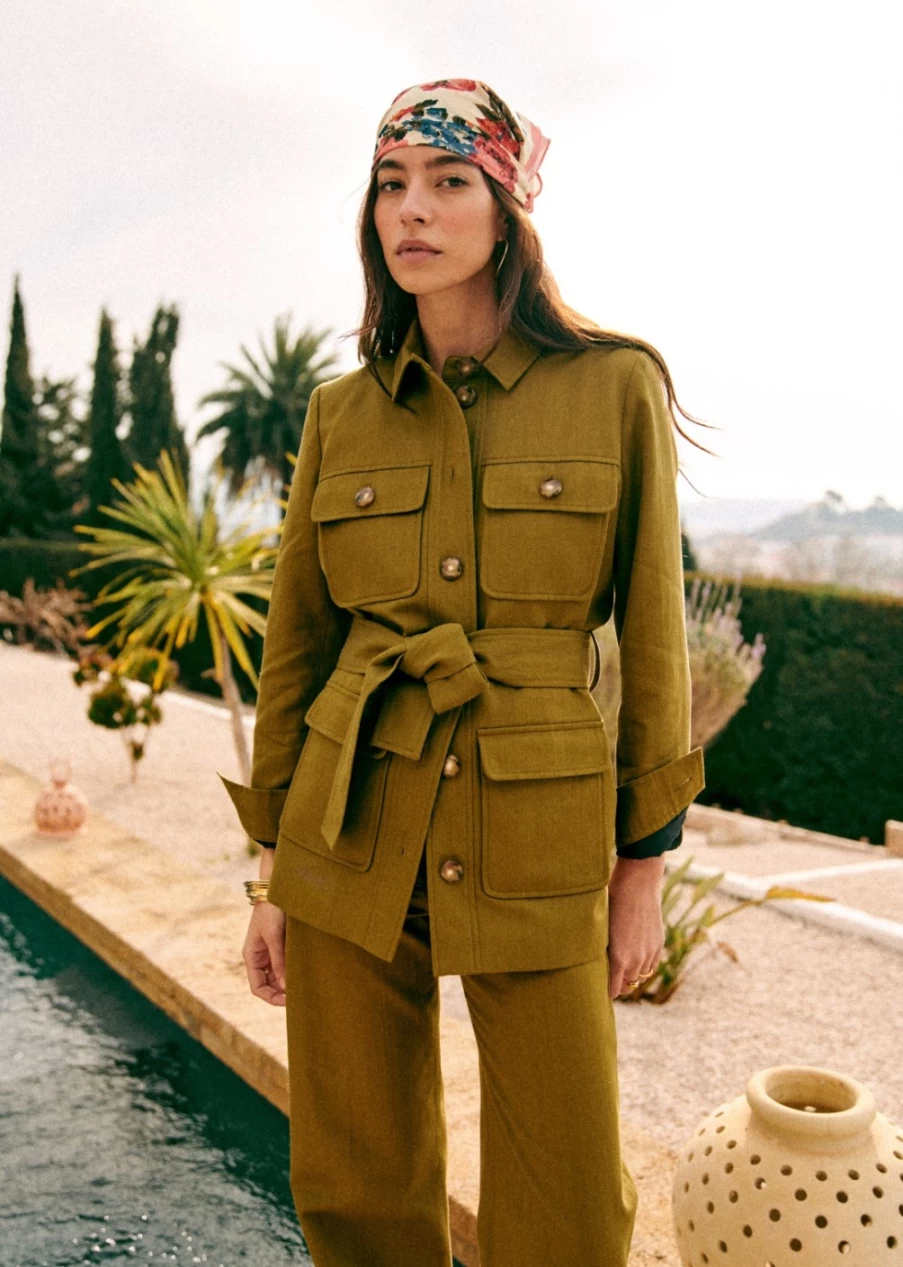 Sezane Women's Monique Jacket in Khaki | Classic Casual Outerwear