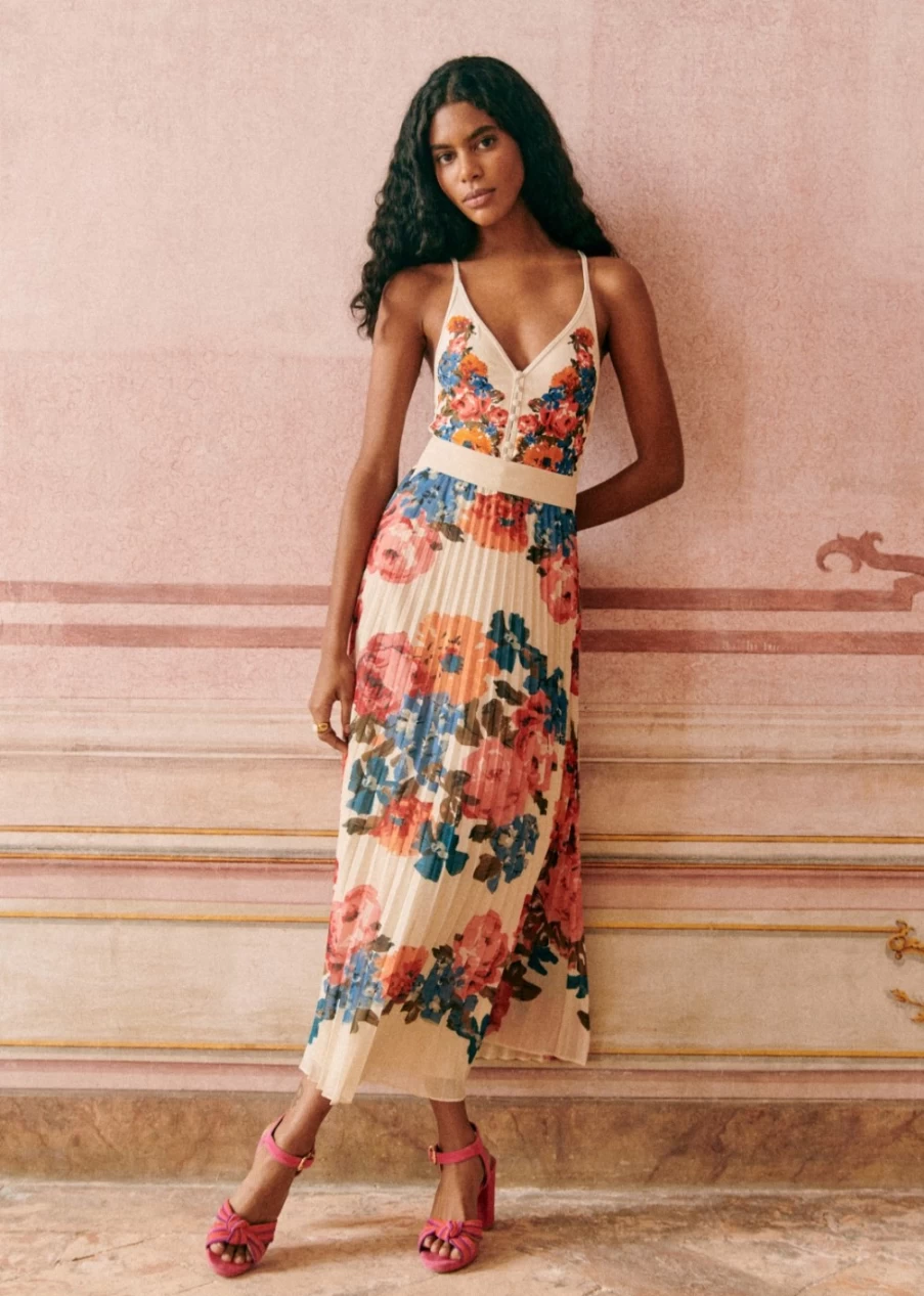 Sezane Women's Dilona Skirt in Maxi Roses Floral Print - Elegant Flowy Maxi Skirt