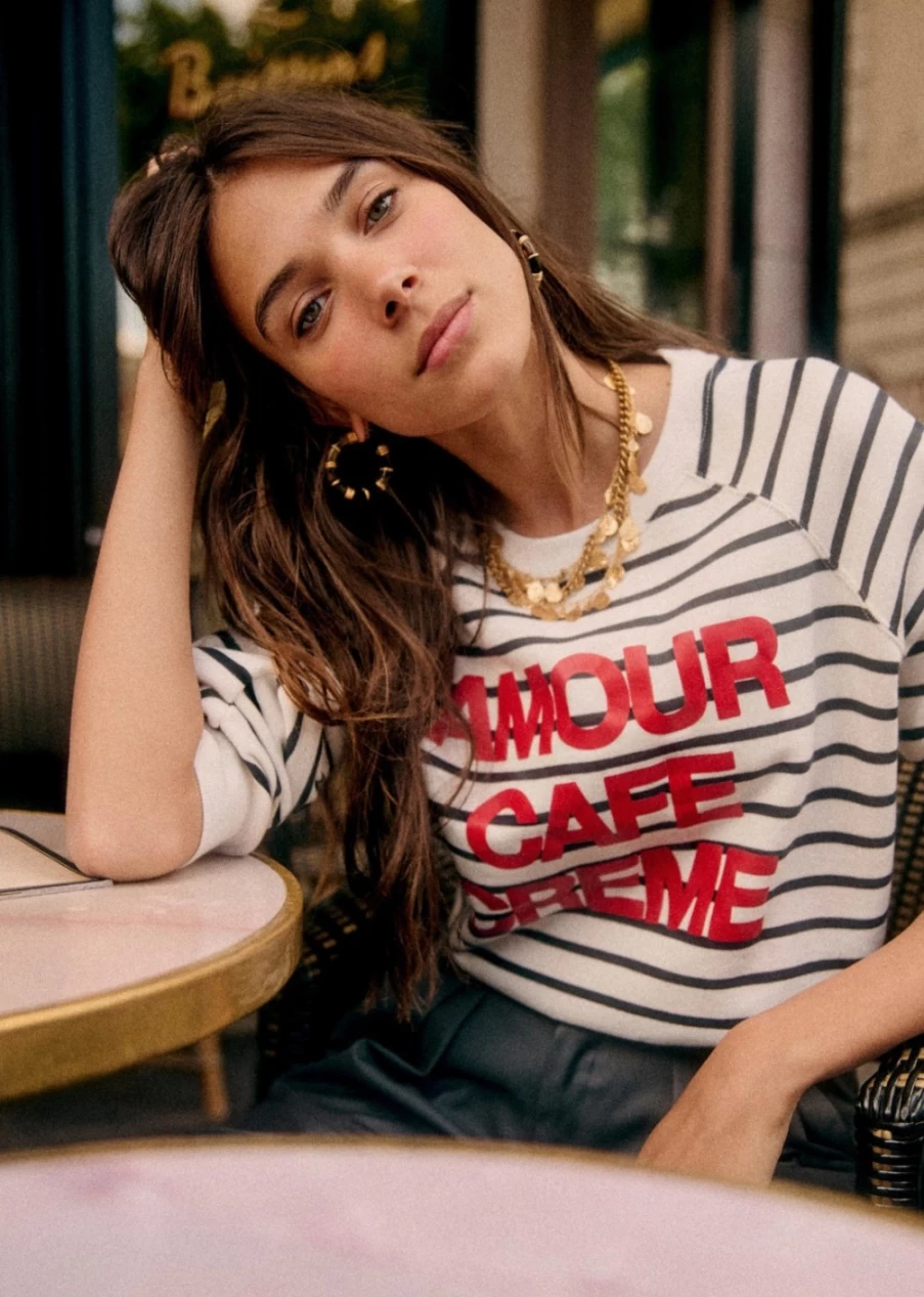 Sezane Women's Amour Cafe Creme Sweatshirt - Cozy French-Inspired Pullover