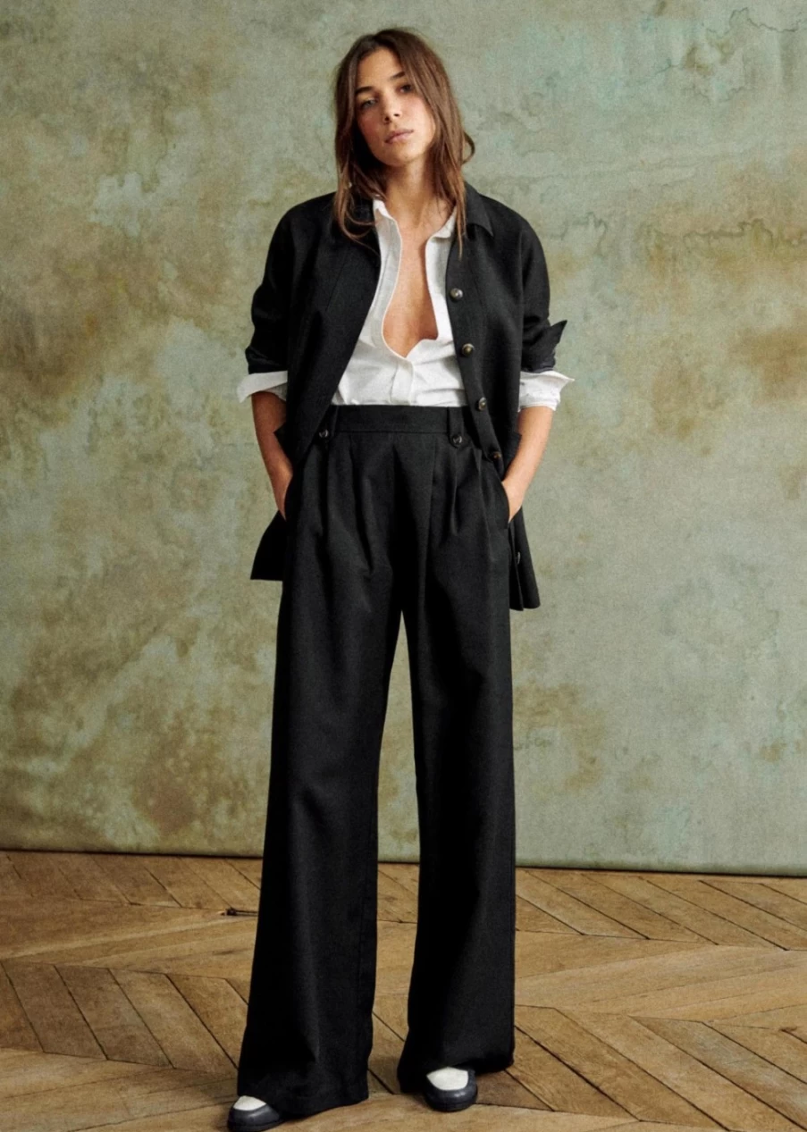 Sezane Women's Loulou Trousers - High-Waisted Casual Pants for Everyday Comfort