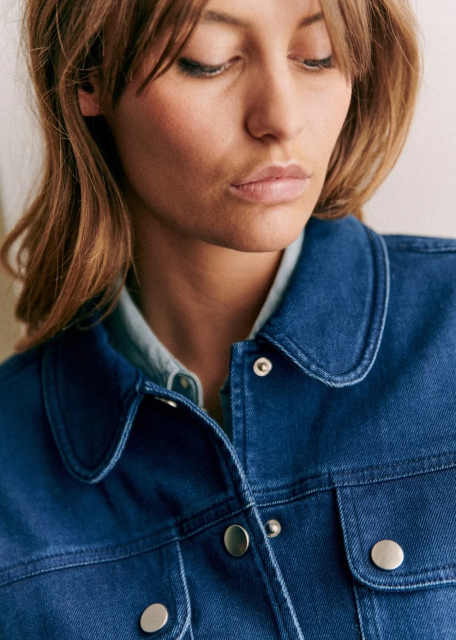 Sezane Women's Denis Jacket in Denim - Stylish Casual Denim Jacket for Women