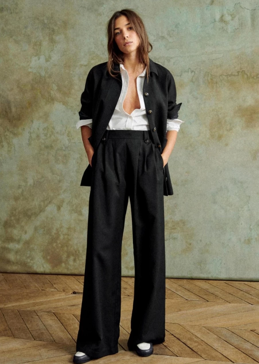 Sezane Women's Loulou High-Waisted Trousers - Classic Fit & Comfort