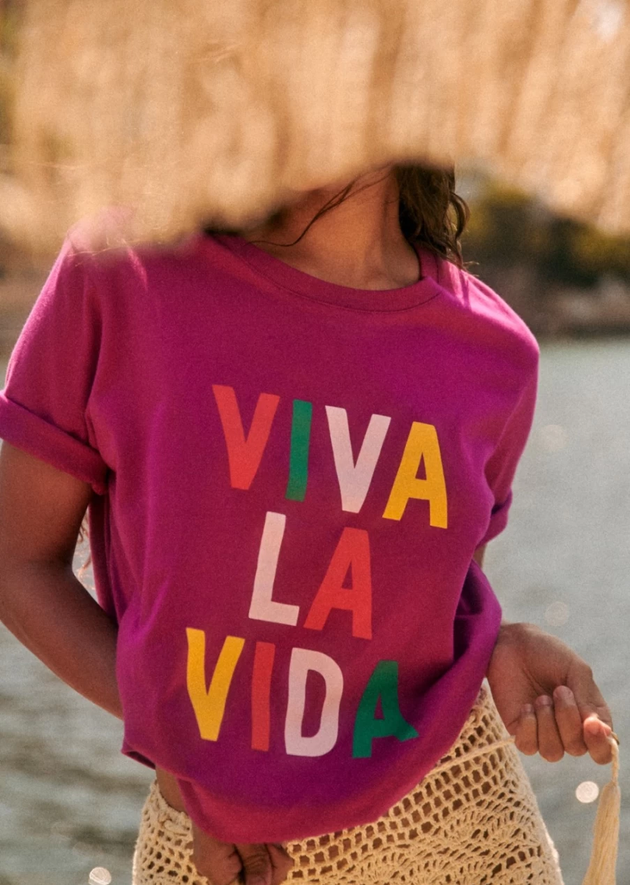 Sezane Women's Viva La Vida Violet Multicolour Graphic T-Shirt