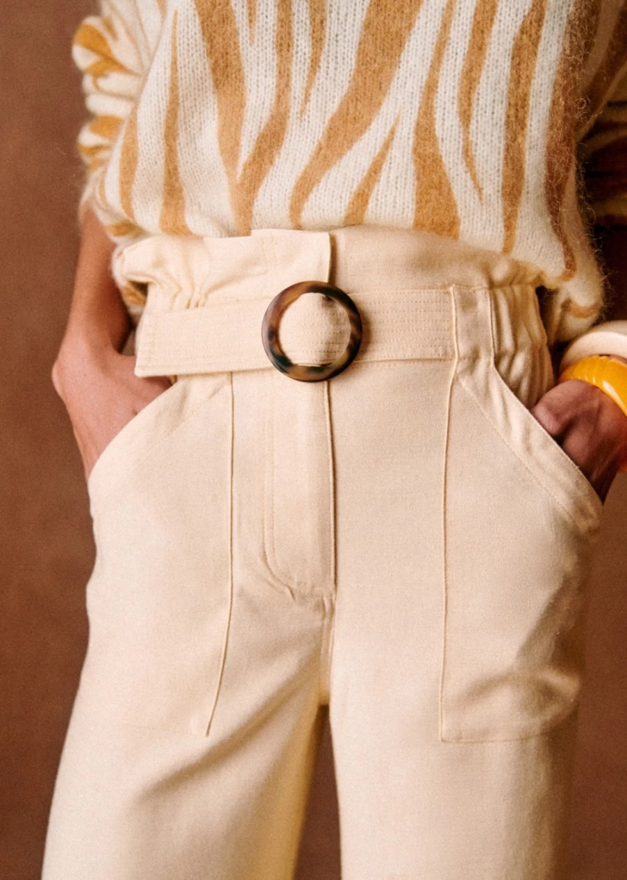 Sezane Women's Silas Pants - Classic Fit High-Waisted Trousers for Everyday Elegance