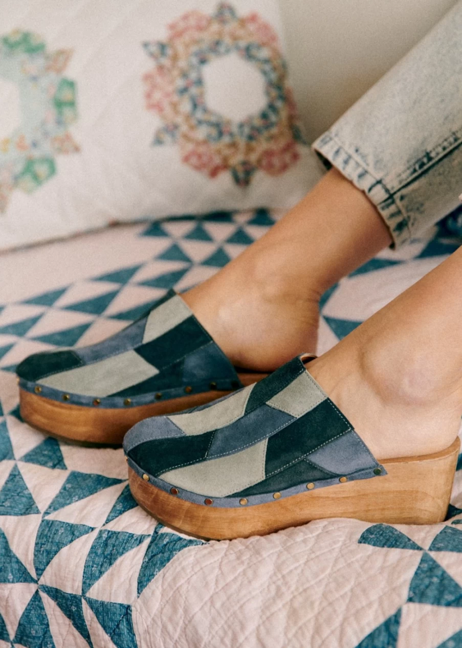 Sezane Women's Davia Clogs - Multicolour Denim Patchwork | Sea Ny Collaboration
