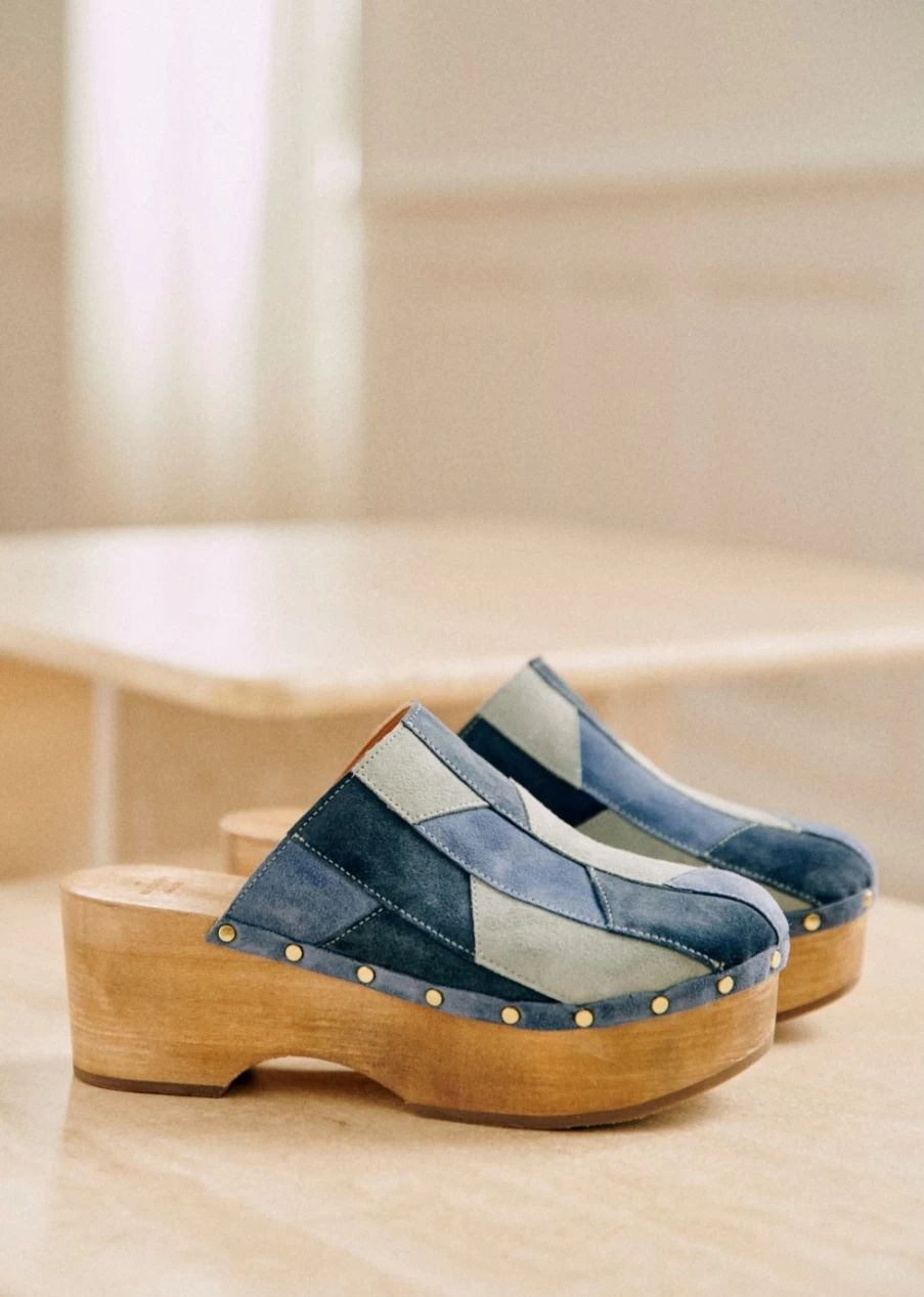Sezane Women's Davia Clogs - Multicolour Denim Patchwork | Sea Ny Collaboration