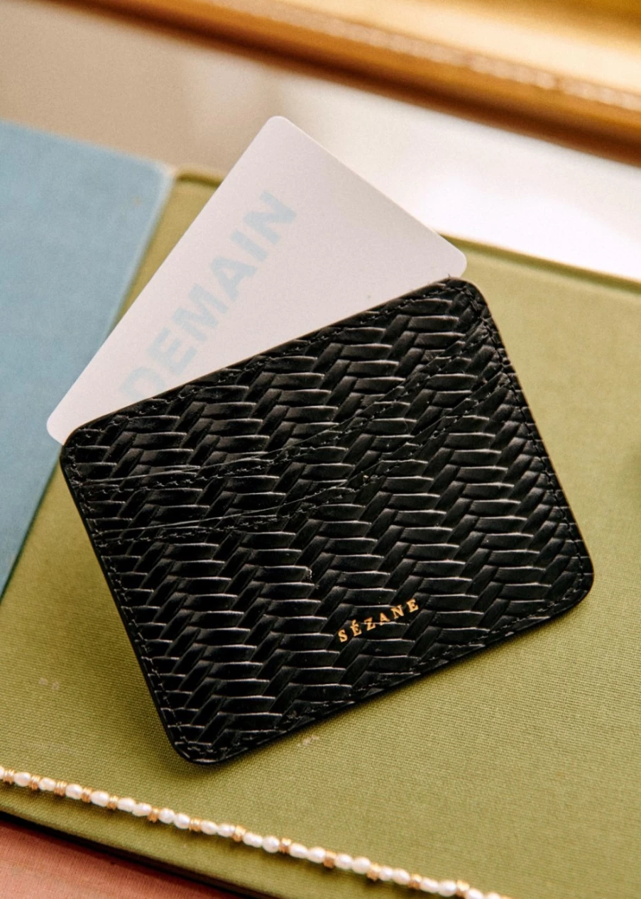 Sezane Women's Denim Jean Card Holder - Stylish RFID Blocking Leather Wallet