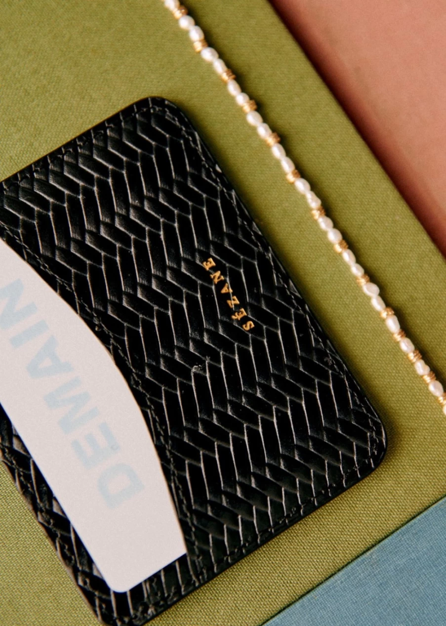 Sezane Women's Denim Jean Card Holder - Stylish RFID Blocking Leather Wallet