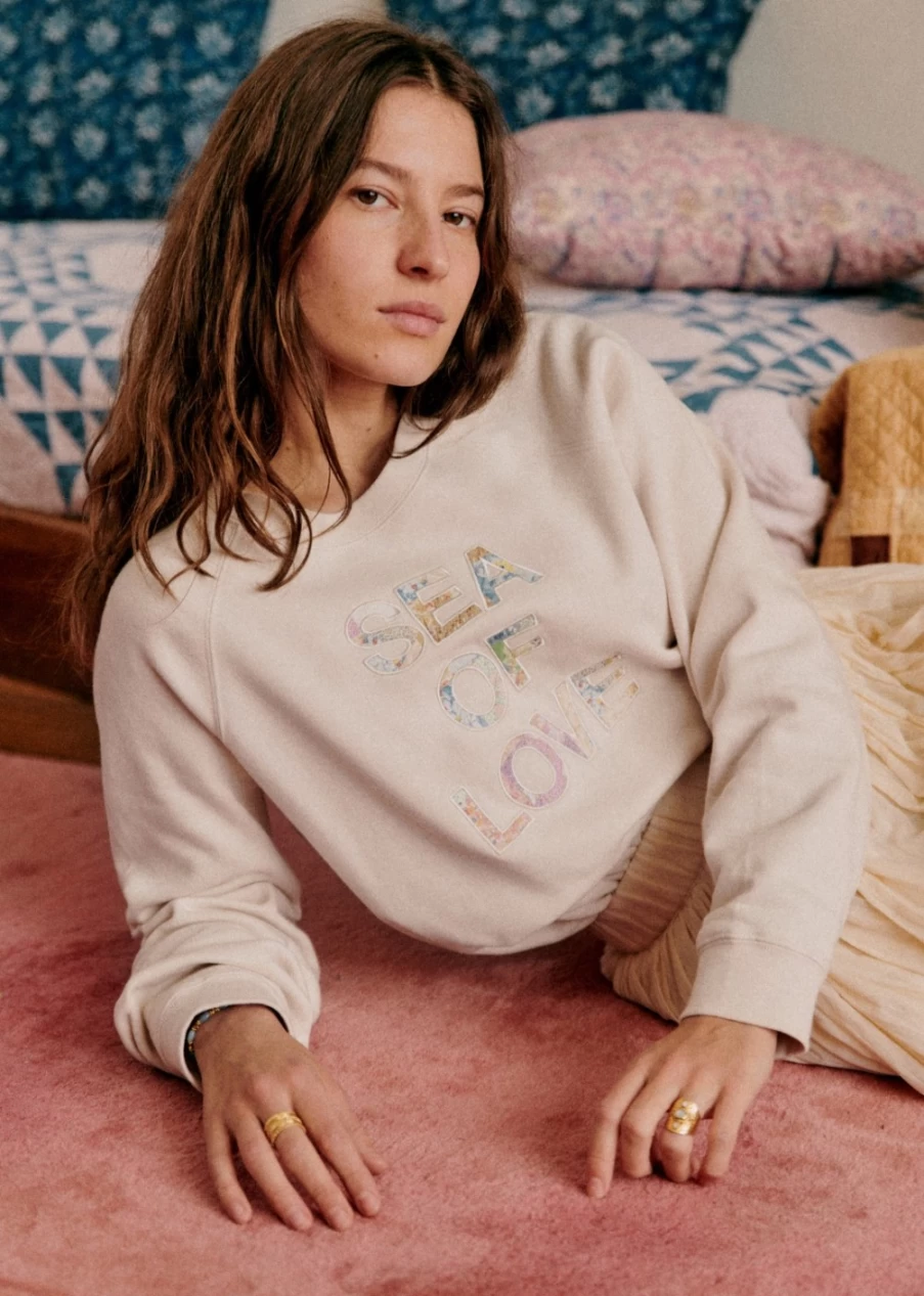 Sezane Women's Sea Of Love Sweatshirt in Cream & Multicolour - Sea Ny Collaboration