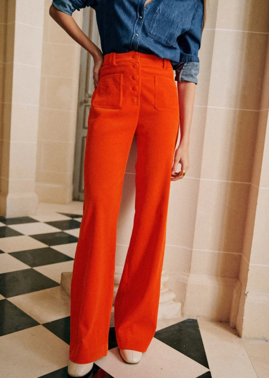 Sezane Women's Chuck Trousers - Classic High-Waisted Slim Fit Pants for Women