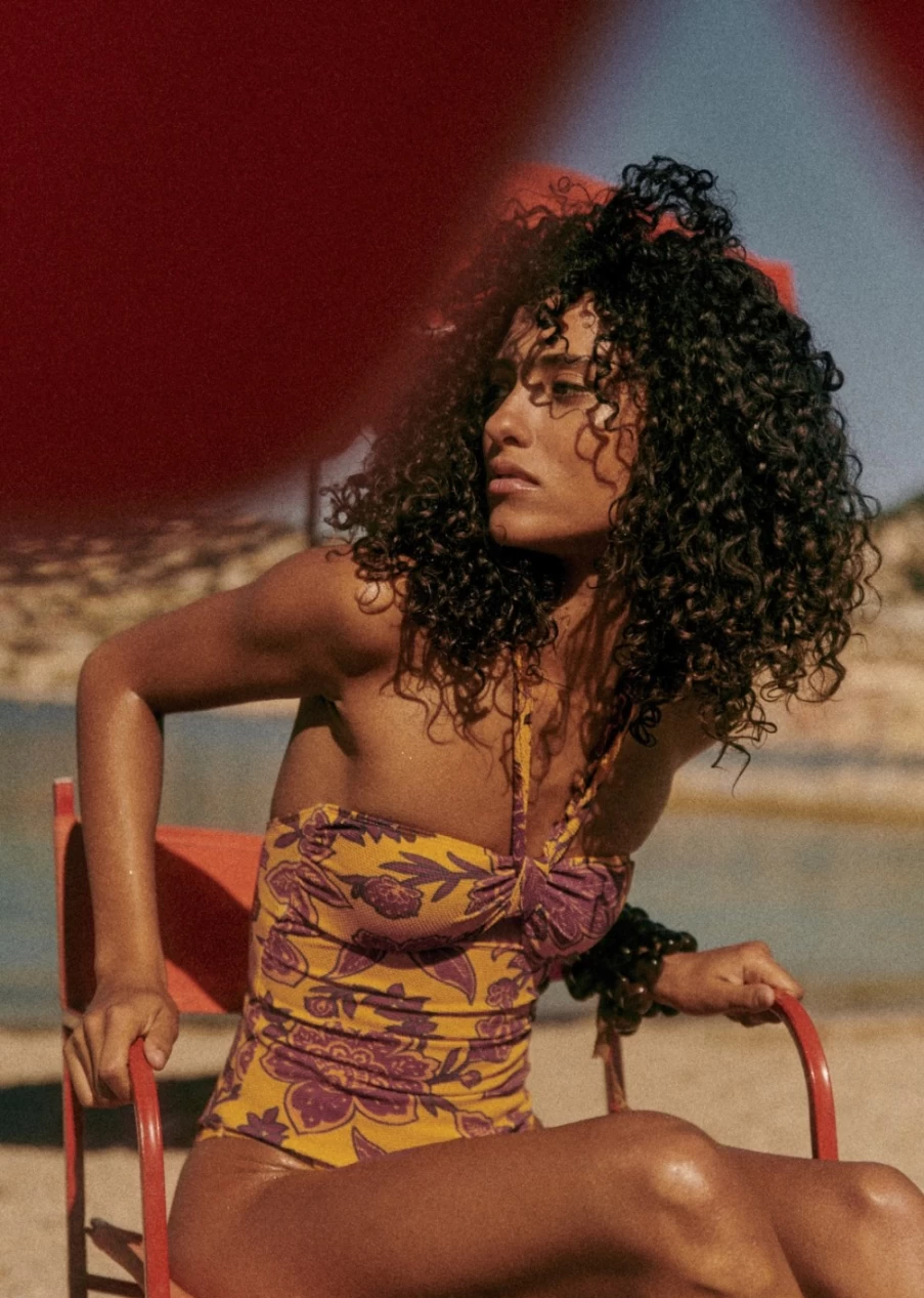 Sezane Women's Floral Swimsuit - Ete Indien Collection - Yse Collaboration - Flowers On Ochre Background