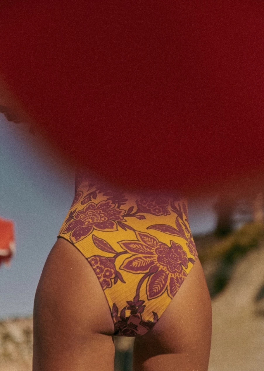 Sezane Women's Floral Swimsuit - Ete Indien Collection - Yse Collaboration - Flowers On Ochre Background