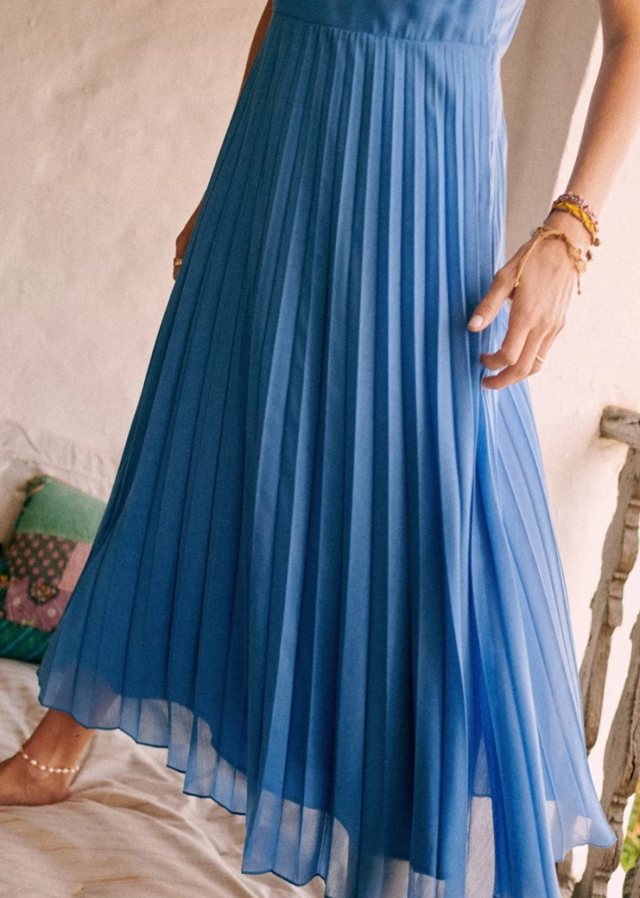Sezane Women's Vintage Blue Nissa Dress - Elegant Flowy Boho Style