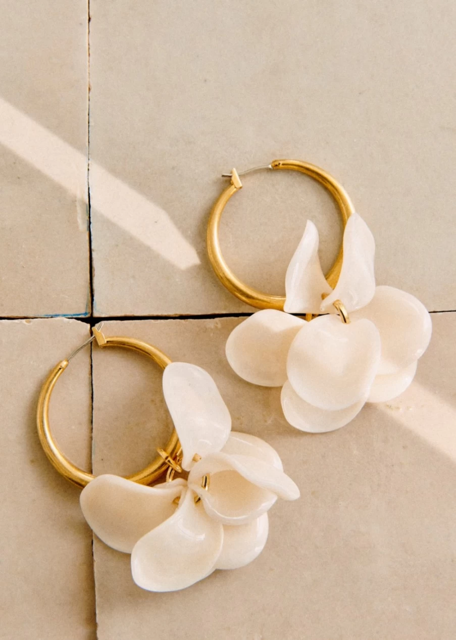 Sezane Flora Hoop Earrings for Women - Gold-Tone Floral Design Statement Earrings