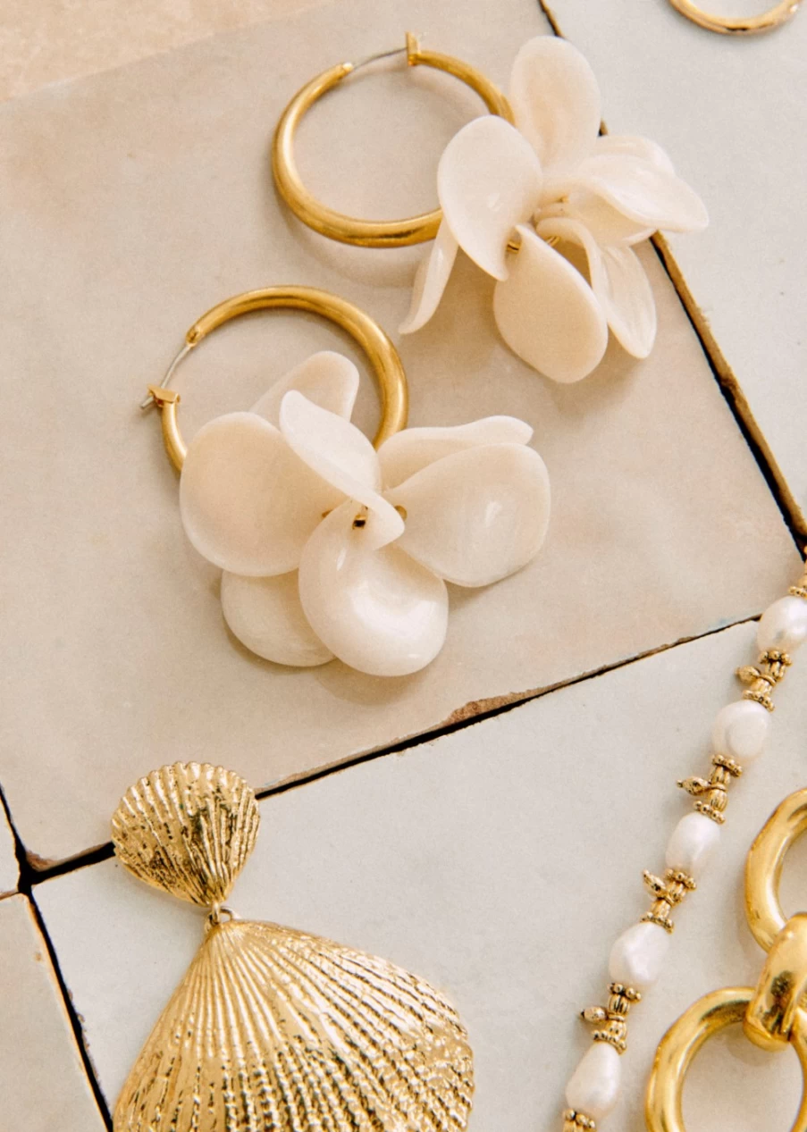 Sezane Flora Hoop Earrings for Women - Gold-Tone Floral Design Statement Earrings