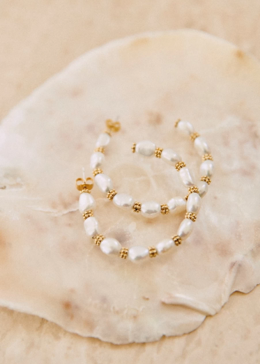 Sezane Gold Mother Of Pearl Hoop Earrings for Women - Elegant Milo Design