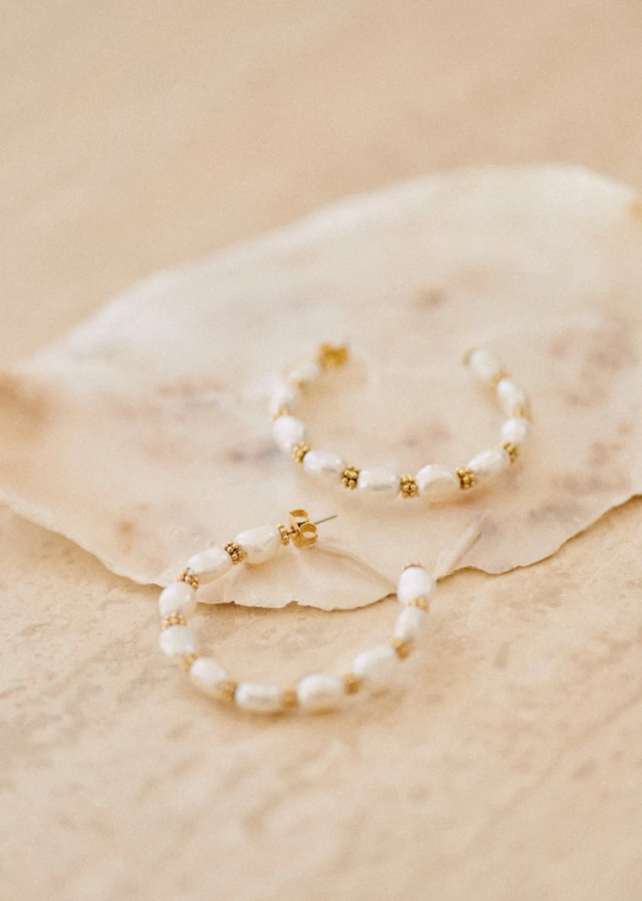 Sezane Gold Mother Of Pearl Hoop Earrings for Women - Elegant Milo Design