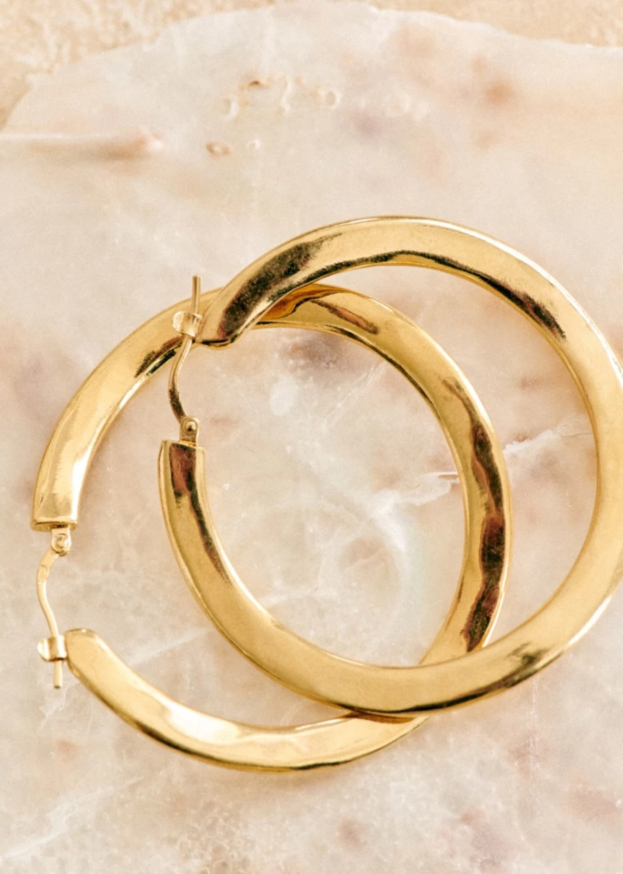 Sezane Gold Clarisse Hoops Earrings for Women - Elegant Hollow Hoop Earrings