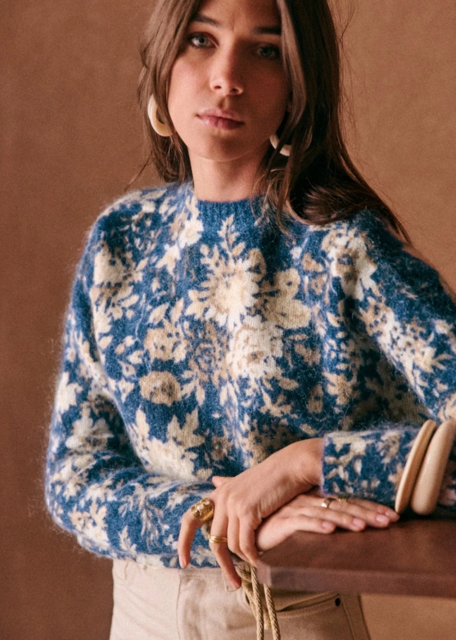 Sezane Women's Azalee Sweater in Cara Print - Floral Knit Pullover