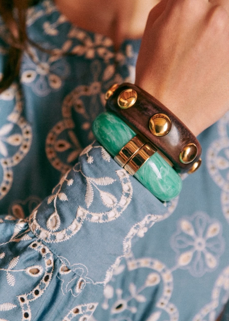 Sezane Olympe Golden Wood Bracelet for Women - Elegant Boho Chic Jewelry