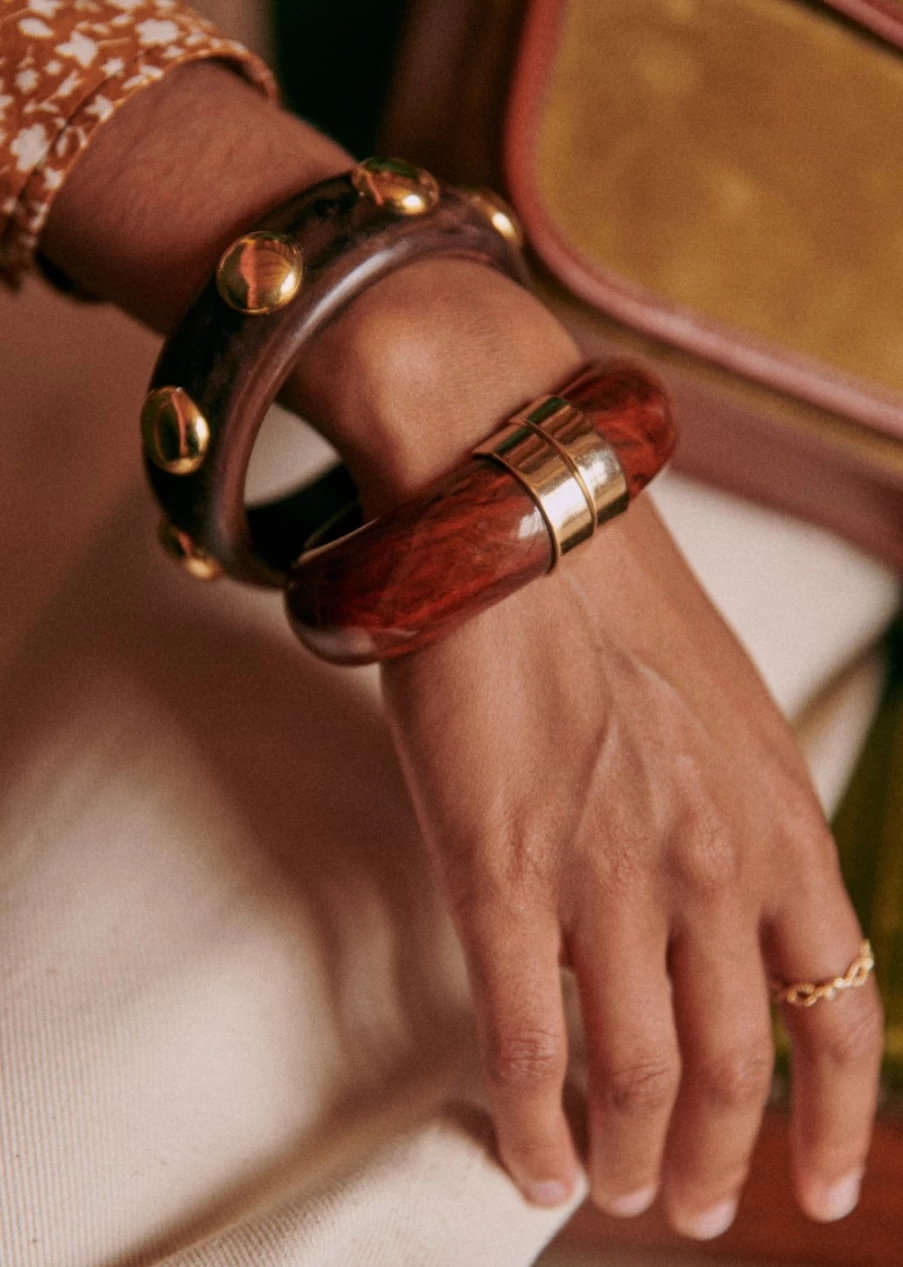 Sezane Olympe Golden Wood Bracelet for Women - Elegant Boho Chic Jewelry