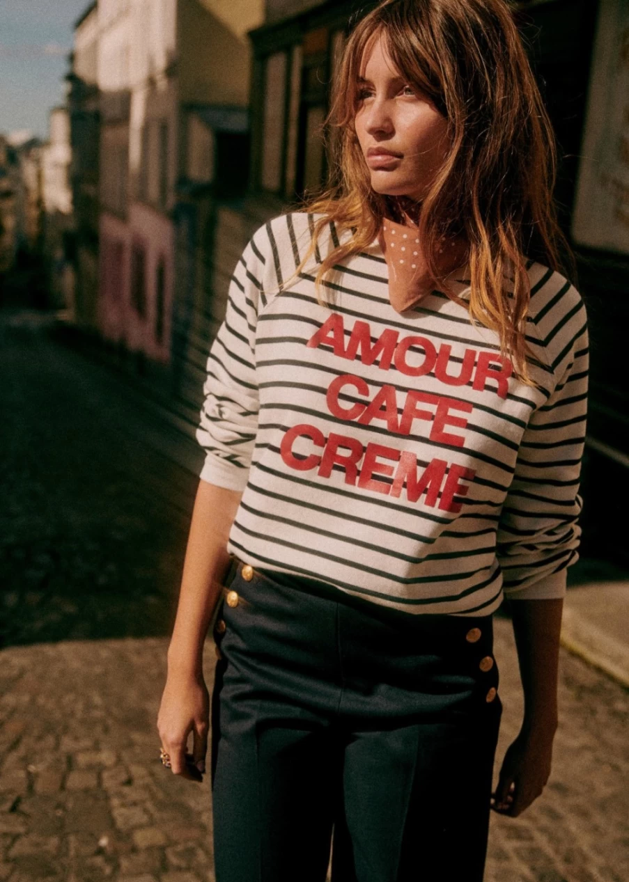 Sezane Women's Amour Cafe Creme Sweatshirt - Cozy Knit Pullover for Women