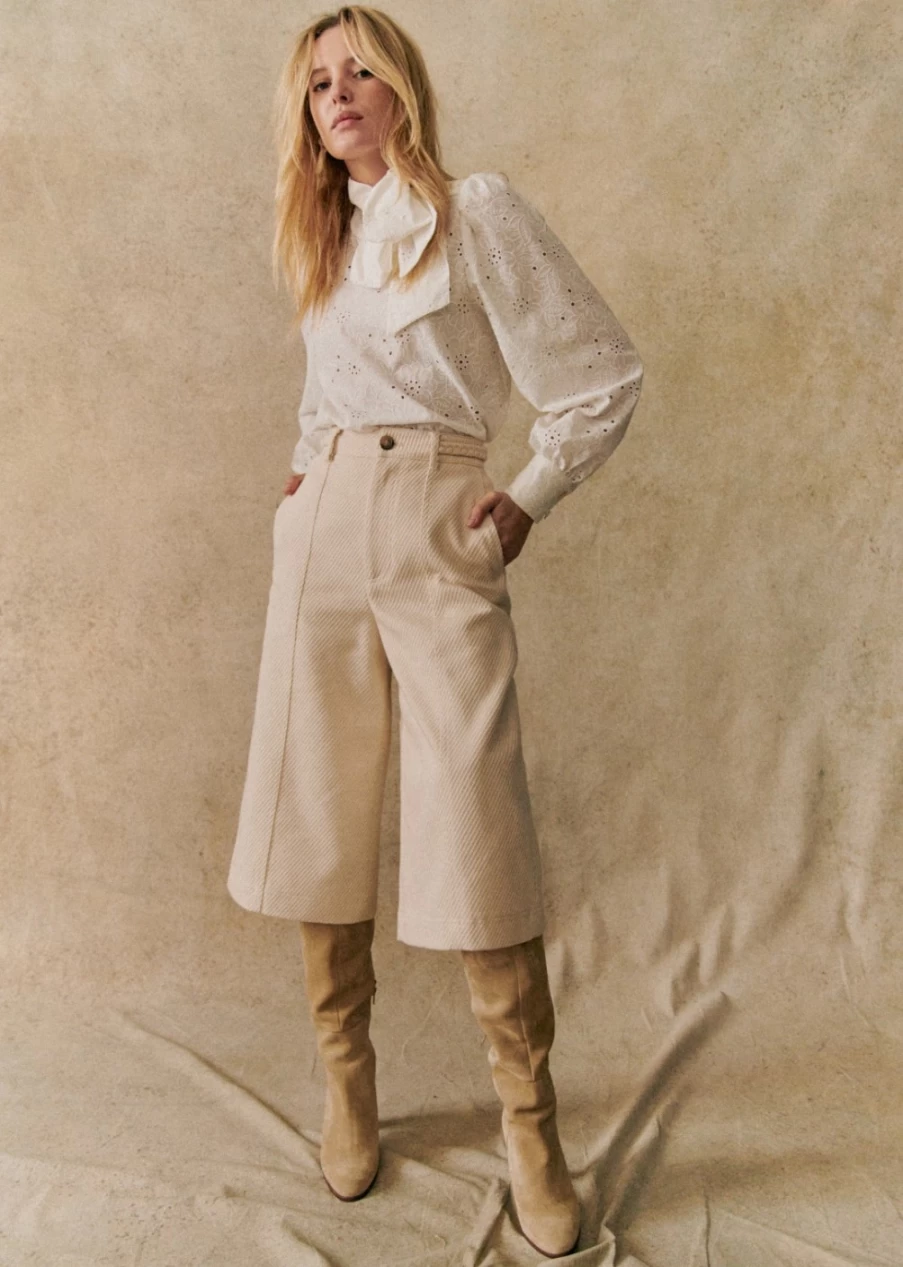 Sezane Women's White Damian Pants | Classic Comfort & Style