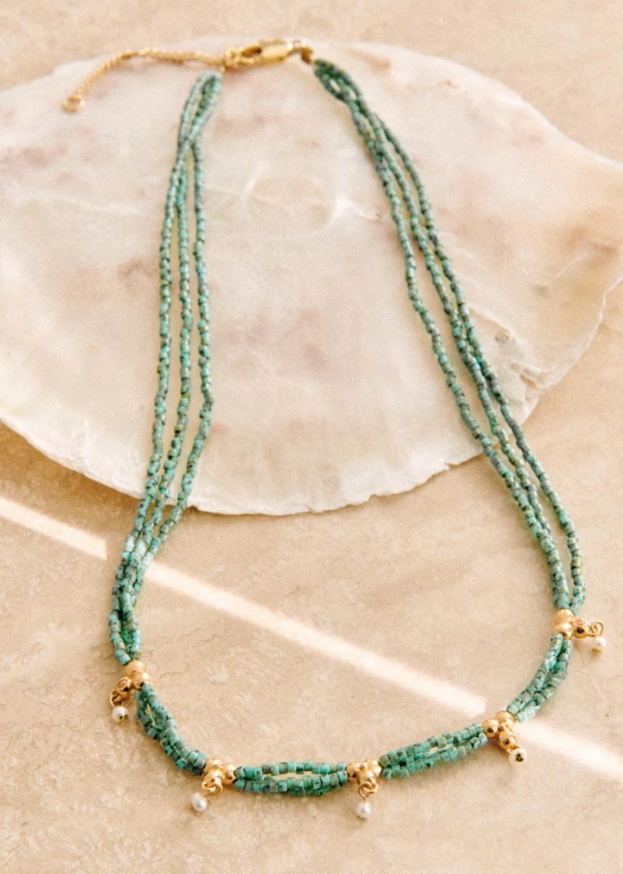 Sezane Women's Turquoise and Gold Billie Necklace