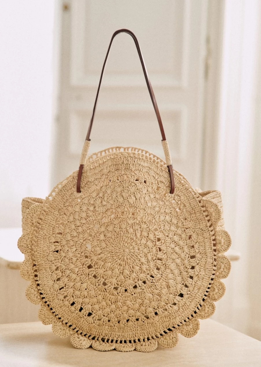 Sezane Women's Natural Raffia Jude Basket - Handwoven Eco-Friendly Tote for Summer