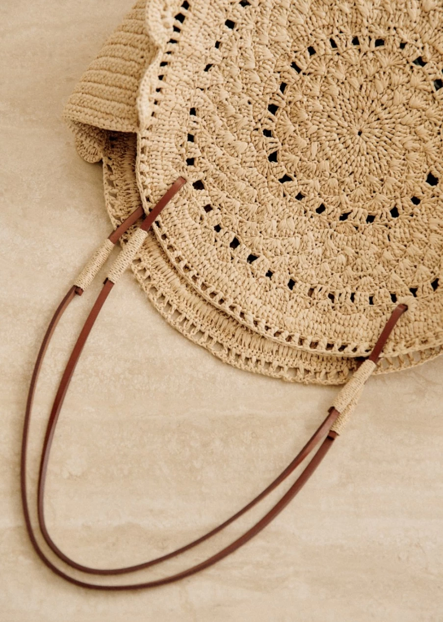 Sezane Women's Natural Raffia Jude Basket - Handwoven Eco-Friendly Tote for Summer