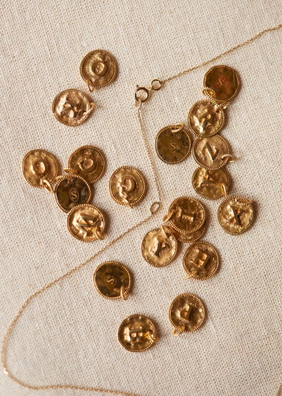 Sezane Sara Pendant Necklace 9K Gold Initial Letters I to P for Women