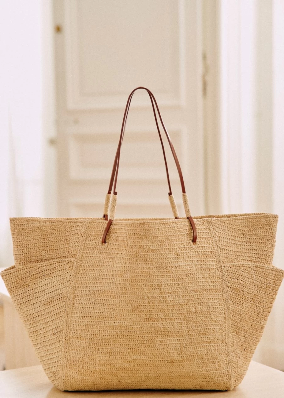 Sezane Paloma Basket - Women's Woven Straw Handbag for Summer & Beach