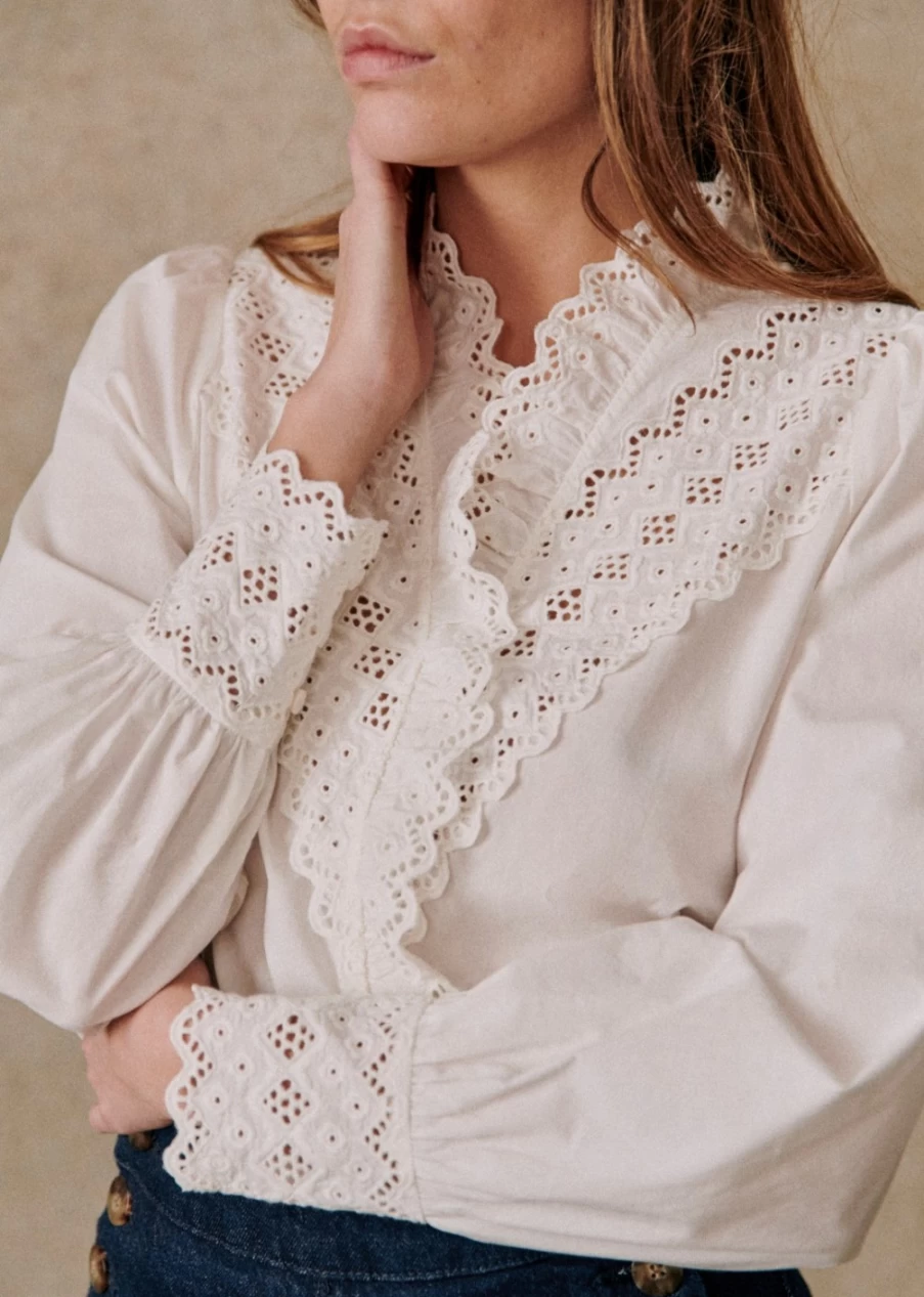 Sezane Women's White Cassalia Shirt - Classic Elegant Blouse for Everyday Wear