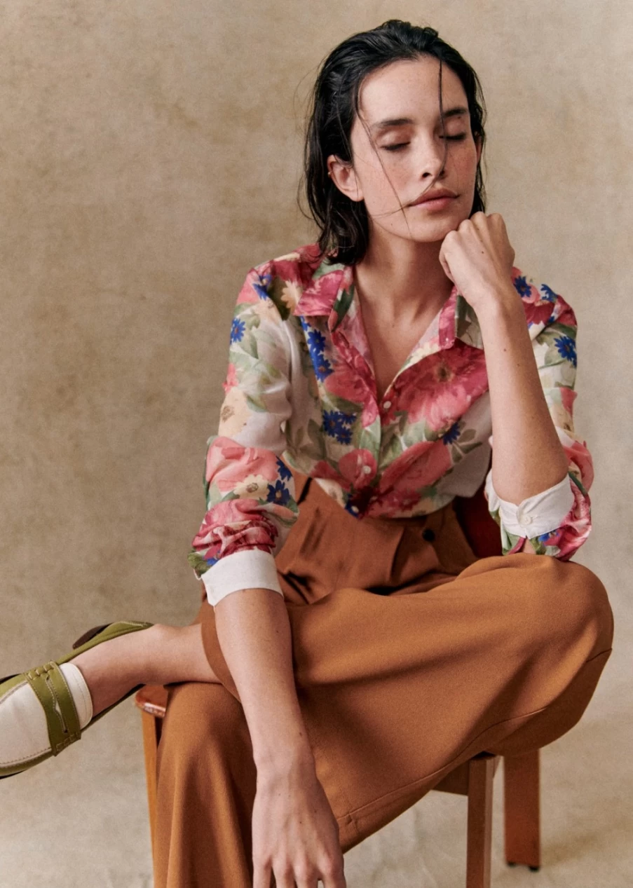 Sezane Women's Pastel Floral Pierro Shirt - Pink Creation