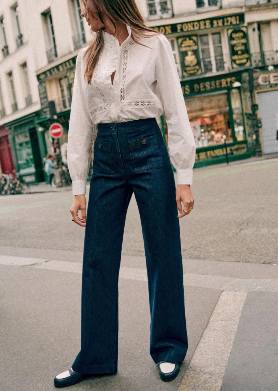 Sezane Women's Dan Trousers - Classic High-Waisted Tailored Pants for Everyday Elegance