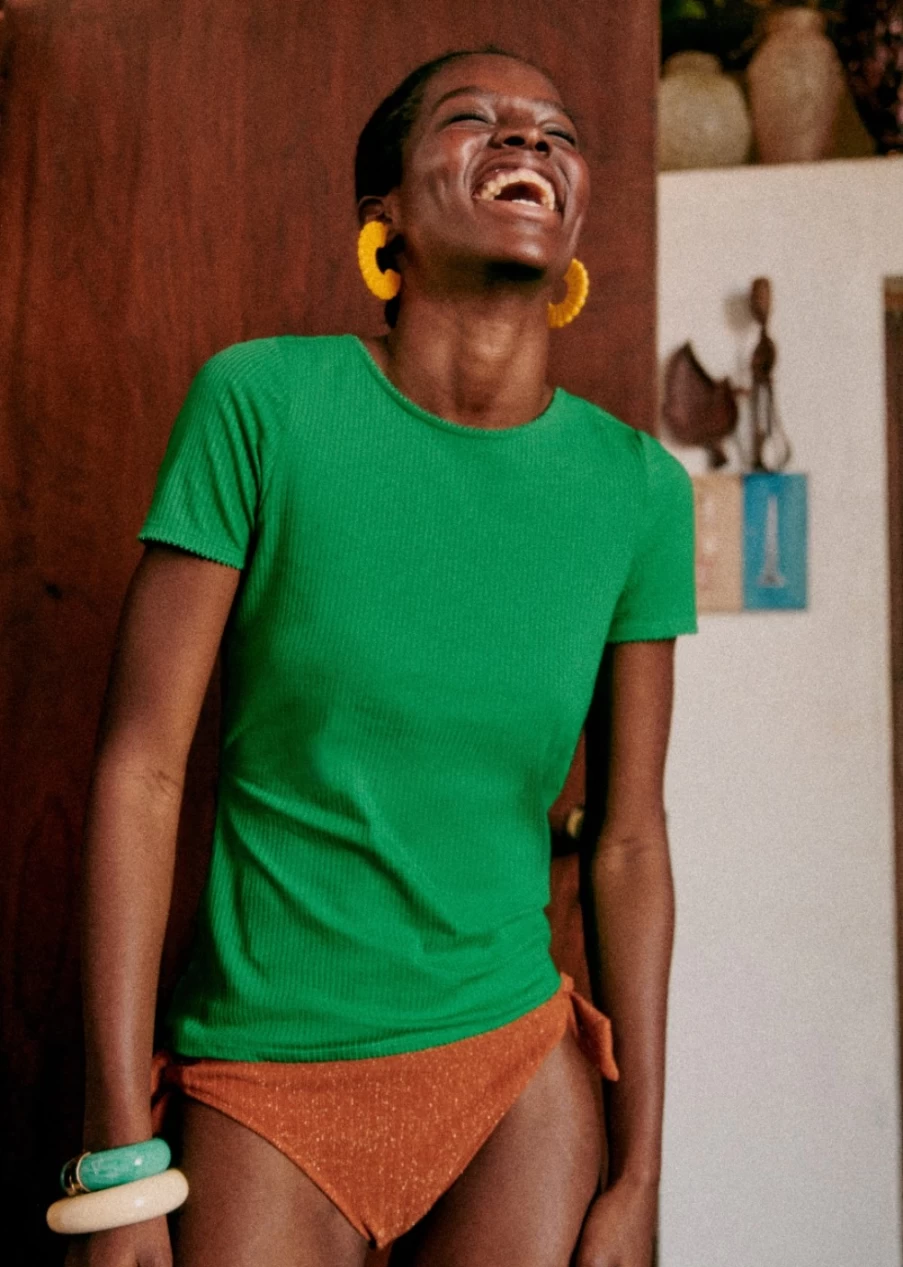 Sezane Women's Bright Green Dorothy T-Shirt | Eco-Friendly Cotton Top