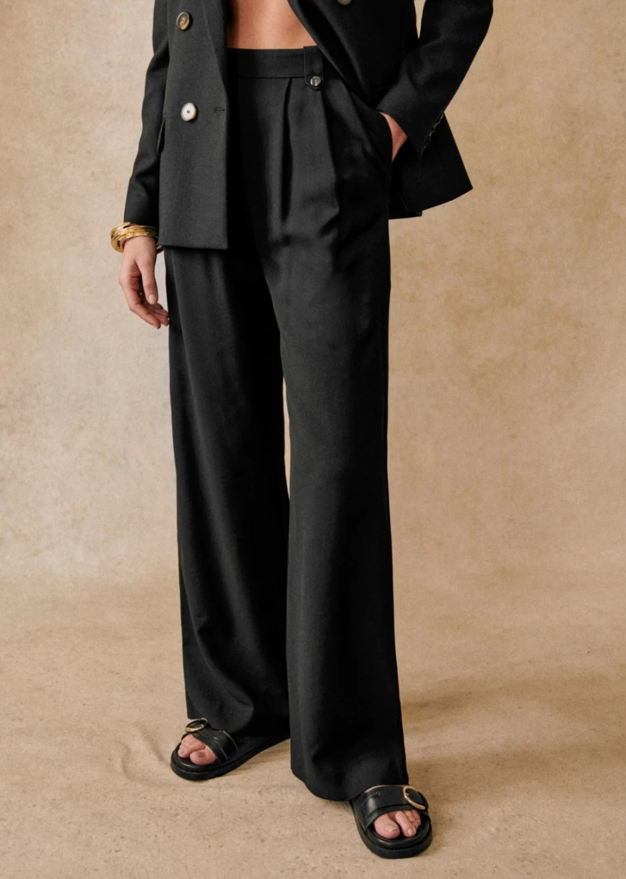 Sezane Women's Loulou Trousers - High-Waisted Wide Leg Pants for Women
