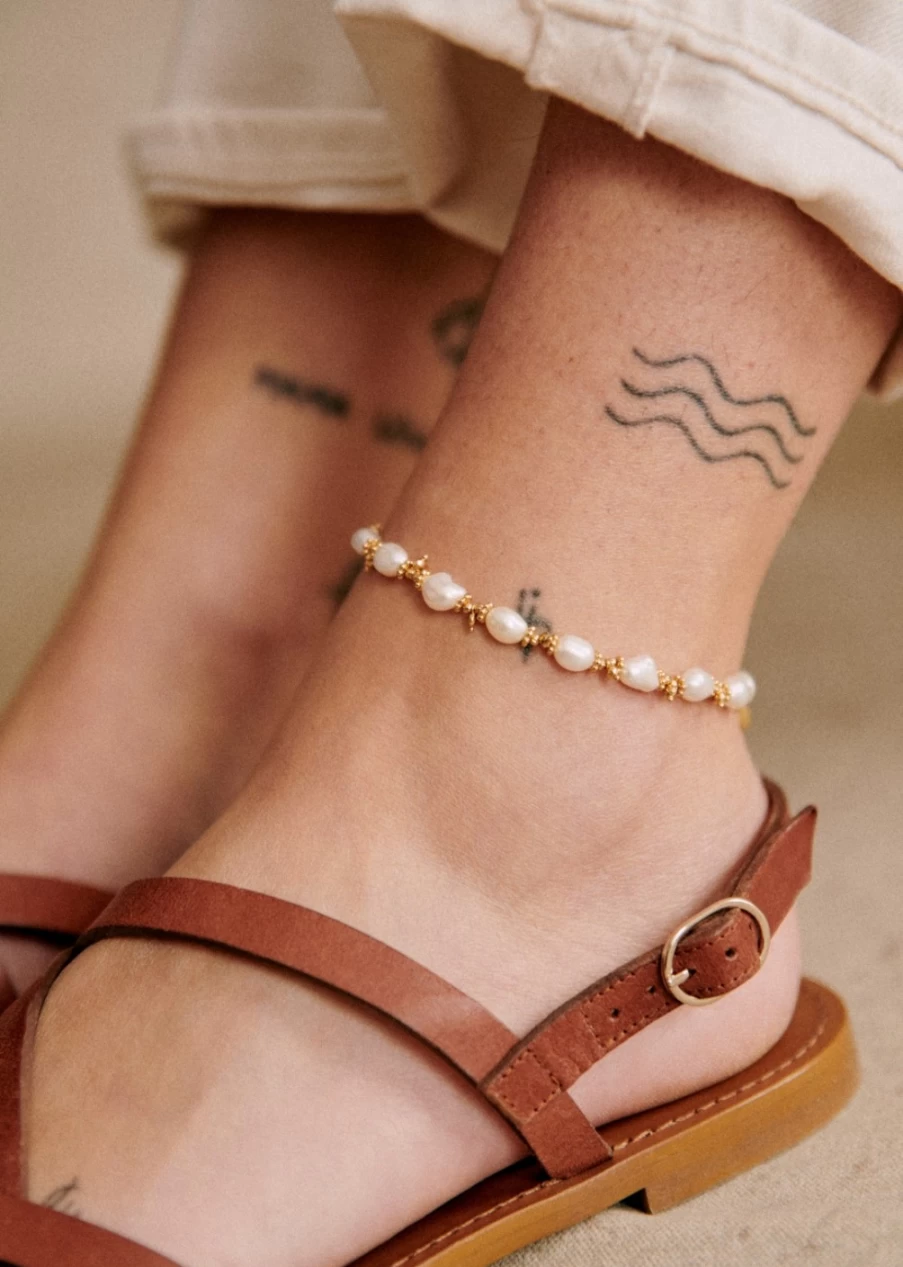 Sezane Women's Gold Ankle Bracelet with Mother of Pearl Charm