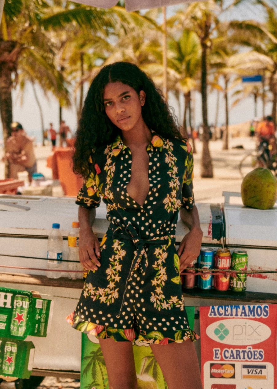 Sezane Women's Elise Jumpsuit in Paraiso De Cacau - Farm Rio Collaboration