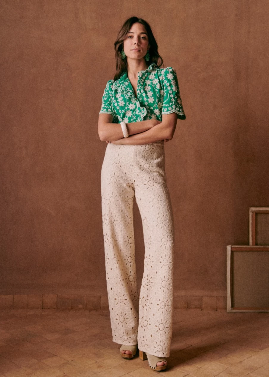 Sezane Women's Ecru Franca Trousers - Classic High-Waisted Pants for Everyday Elegance